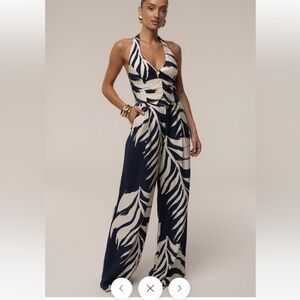 Jluxlabel Navy and Cream Leaf Print Set (Top and Pants)